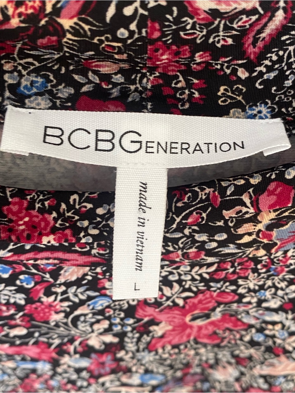 BCBGeneration Ditsy Floral Mock Neck Dress Short Sleeve Pink Blue Large - Picture 8 of 9